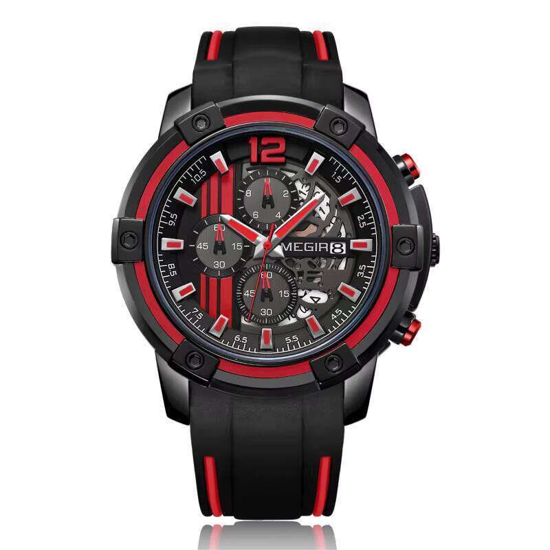 MEGIR Men's Skeleton Chronograph Watch - 48mm Silicone Strap, Waterproof, Multifunction - Bulk Wholesale