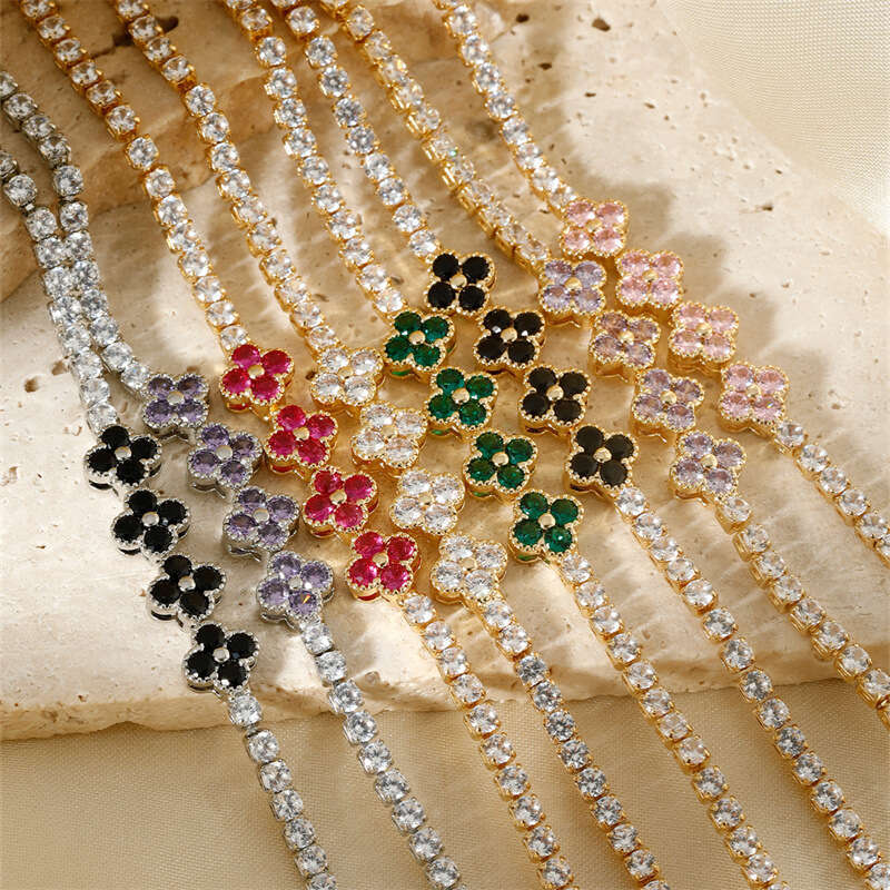New Hot Luxury Jewelry Designer Bracelet For Women Single Row Tennis Bracelet Colorful Full Diamond Bracelet Zircon Four-Leaf Clover Bracelet Lucky Fl