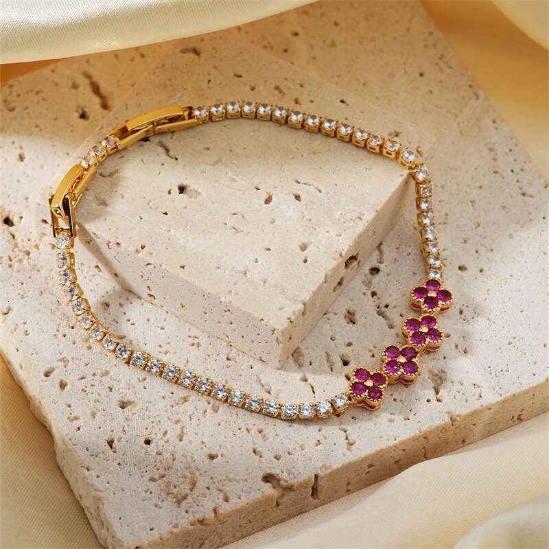 New Hot Luxury Jewelry Designer Bracelet For Women Single Row Tennis Bracelet Colorful Full Diamond Bracelet Zircon Four-Leaf Clover Bracelet Lucky Fl