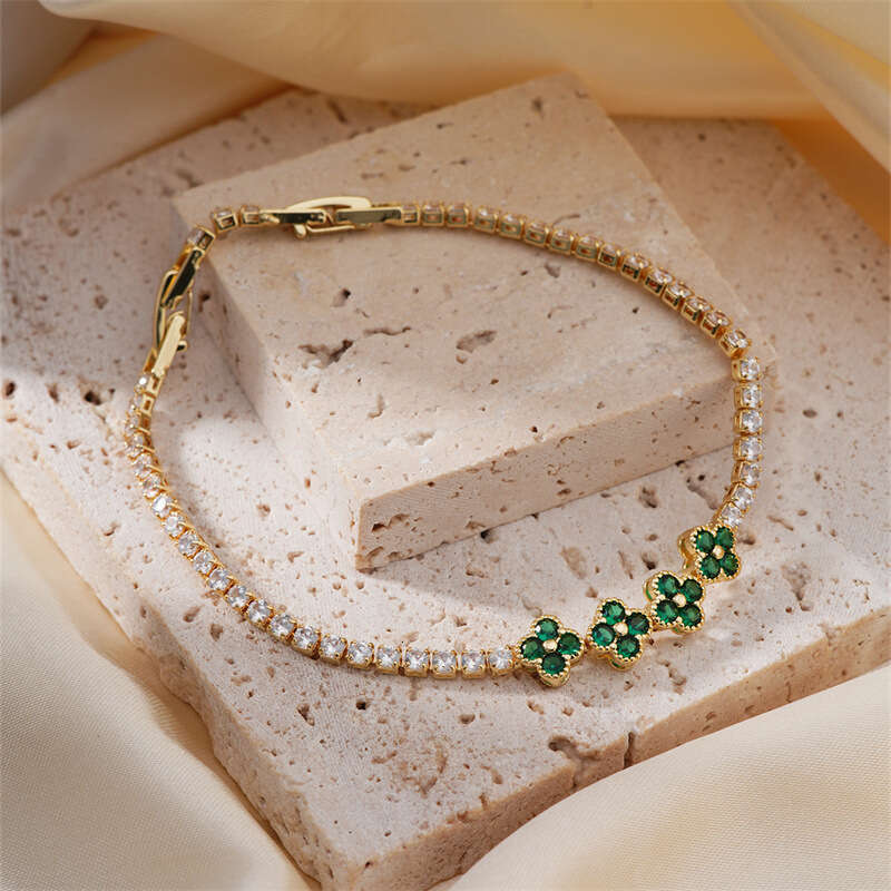 New Hot Luxury Jewelry Designer Bracelet For Women Single Row Tennis Bracelet Colorful Full Diamond Bracelet Zircon Four-Leaf Clover Bracelet Lucky Fl