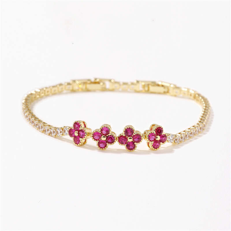 New Hot Luxury Jewelry Designer Bracelet For Women Single Row Tennis Bracelet Colorful Full Diamond Bracelet Zircon Four-Leaf Clover Bracelet Lucky Fl