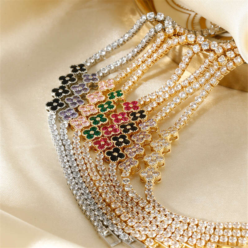 New Hot Luxury Jewelry Designer Bracelet For Women Single Row Tennis Bracelet Colorful Full Diamond Bracelet Zircon Four-Leaf Clover Bracelet Lucky Fl