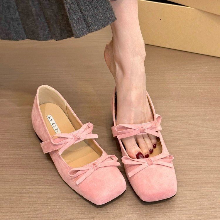 2025 Designer shoes Internally raised square toe ballet women's singles shoes 2025 new Korean version fashionable French bow fairy style Mary Jan