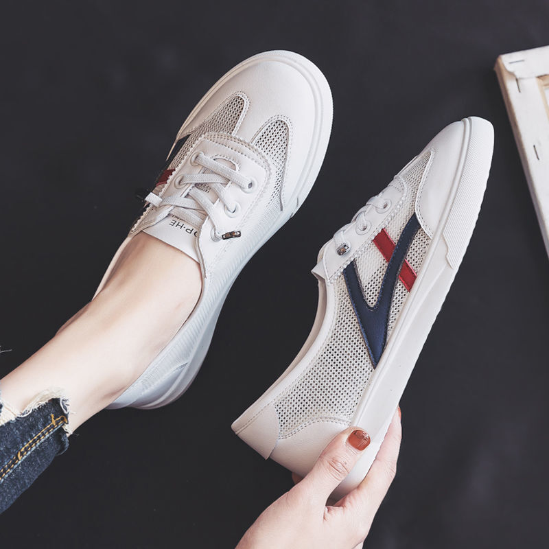Spring 2025 new versatile white shoes, student flat casual board shoes, mesh mesh shoes, breathable women's shoes, summer edition