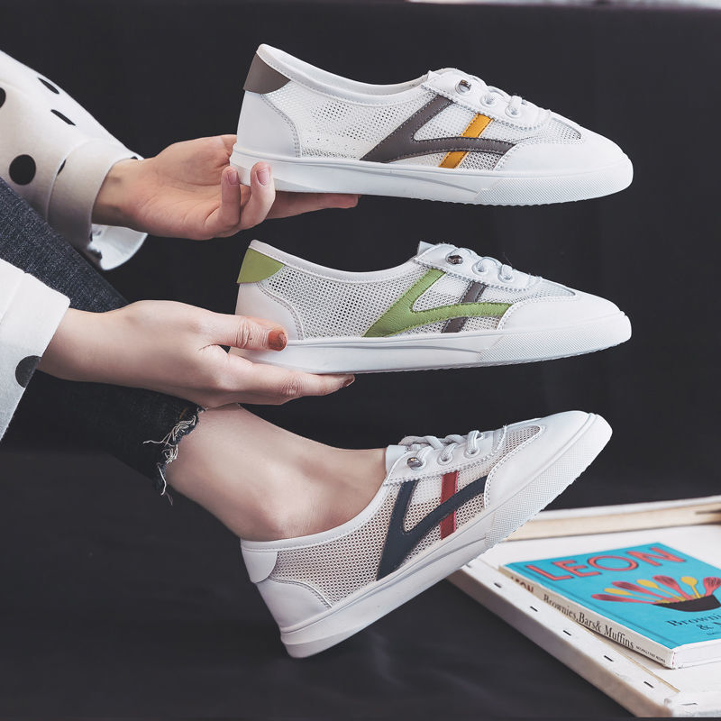 Spring 2025 new versatile white shoes, student flat casual board shoes, mesh mesh shoes, breathable women's shoes, summer edition