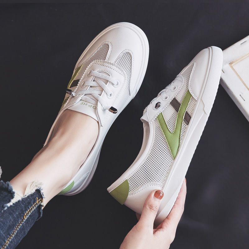 Spring 2025 new versatile white shoes, student flat casual board shoes, mesh mesh shoes, breathable women's shoes, summer edition
