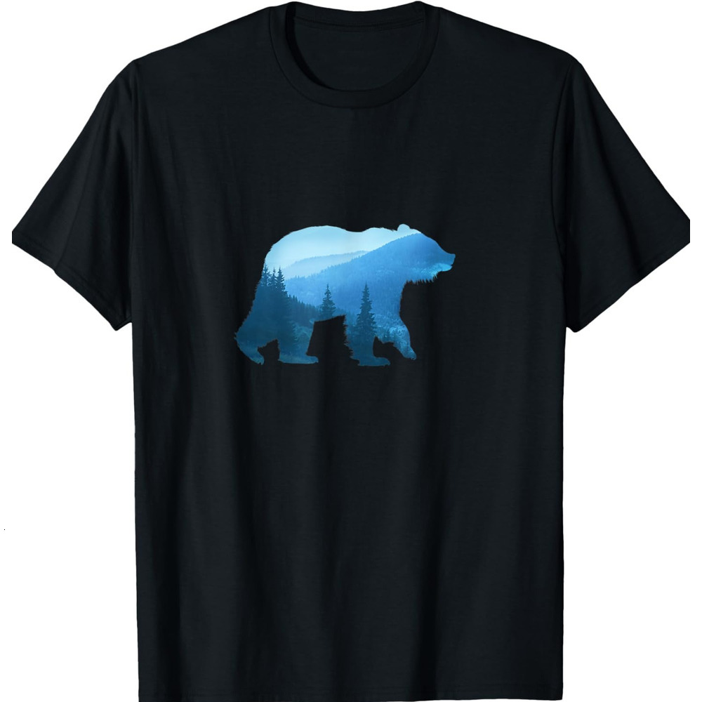 T shirt for Mens Bear Double Exposure Surreal Wildlife Animal Lover Gift Graphic Tee Casual Tops Clothes Short sleeve