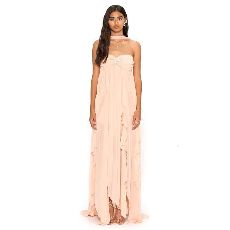 DHessentials Hot Sexy Halter Neck Backless Vacation Gown Dress Summer Undefined Ruffled Chiffon Casual Dresses