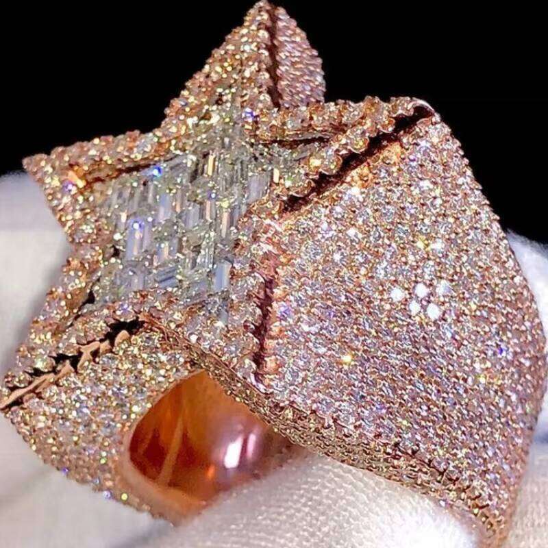 Mens Hip Hop Baguette VVS Star Design Custom Championship 925 Silver Moissanite Ring