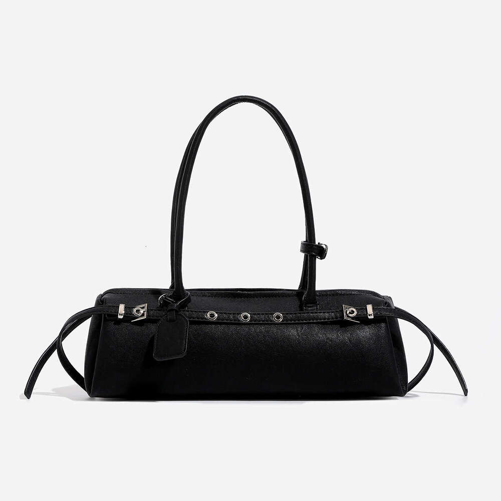 Women's Bags Ladies' shoulder bag, motorcycle sausage bag, new exquisite and versatile handbag, black baguette armpit bag