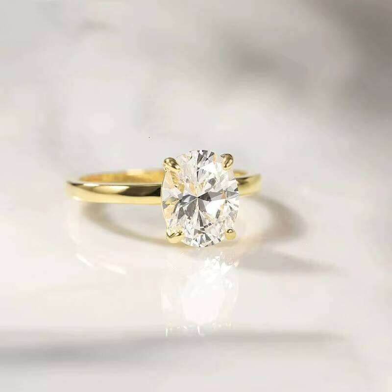 Poya Sterling Silver Engagement Rings for Women Classic Oval Cut Moissanite Ringia Solitaire Ring Gold Plated Wedding Gift