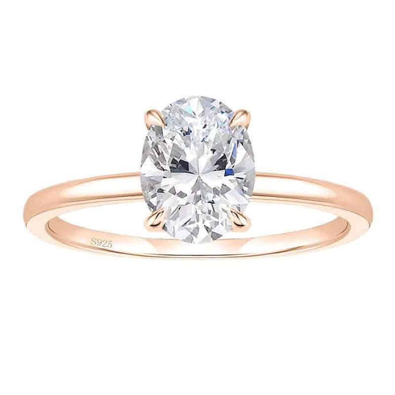 Poya Sterling Silver Engagement Rings for Women Classic Oval Cut Moissanite Ringia Solitaire Ring Gold Plated Wedding Gift
