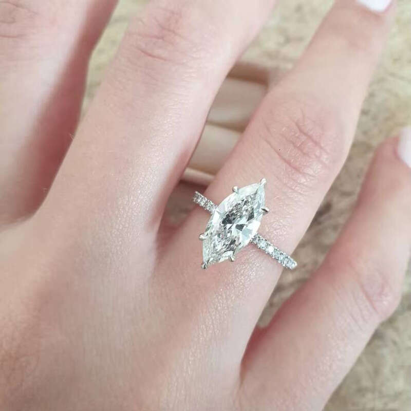 VVS moissanite ring Eternity Women's Jewelry Promise Sterling Silver Engagement Wedding Marquis Ring