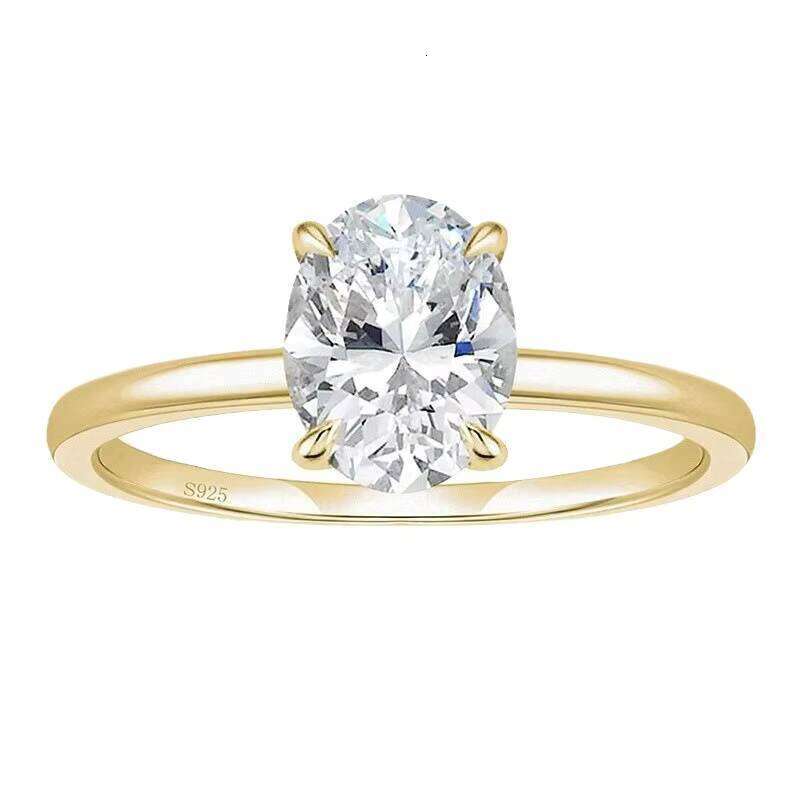 Poya Sterling Silver Engagement Rings for Women Classic Oval Cut Moissanite Ringia Solitaire Ring Gold Plated Wedding Gift