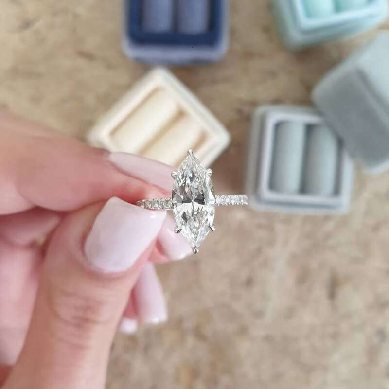 VVS moissanite ring Eternity Women's Jewelry Promise Sterling Silver Engagement Wedding Marquis Ring