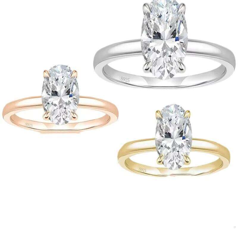 Poya Sterling Silver Engagement Rings for Women Classic Oval Cut Moissanite Ringia Solitaire Ring Gold Plated Wedding Gift