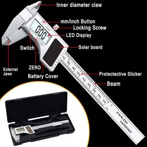 0-150MM Acier Inoxydable 6 pouces Pachymètre Énergie Solaire Numérique Pieds À Coulisse Énergie Numérique Pachymètre Jauge Outils De Mesure T200602