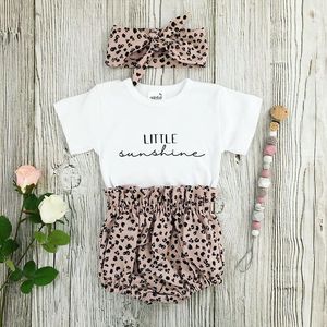 0-18M Summer born Infant Baby Girl Clothes Set Cute Letter Romper Leopard Shorts Trajes 210515