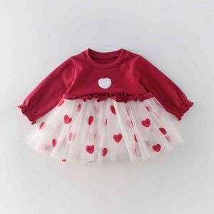 0-2Y automne hiver enfant en bas âge né bébé filles robe rouge dentelle Tutu robes de soirée pour fille vêtements 210515