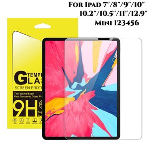 Protégeurs d'écran de 0,3 mm pour iPad Pro 12,9 pouces Air 2 3 10,2 10,5 2019mini 2 4 5 iPad 9th 8th 7th Generation Temperred Glass avec emballage