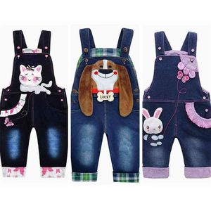 0-4T Bébé Salopette Infantile Garçons Filles Jeans Barboteuses Bebes Pantalon Vêtements De Bande Dessinée Enfant Denim Pantalon Combinaison Enfants Vêtements 210816