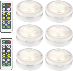 Paquete de 6 luces LED inalámbricas con mando a distancia, iluminación regulable para armario, luz de armario alimentada por batería, lámpara para colocar debajo del mostrador