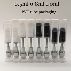 0,5 ml 0,8 ml 1,0 ml Cartouche en céramique Tube en PVC Emballage Atomiseur à filetage 510 Vide Trous d'huile de 2,0 mm d'épaisseur Chariots Blanc Noir Autoriser la personnalisation