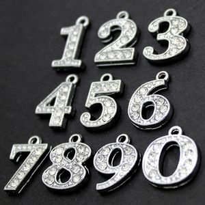 0-9 strass numéro chien Tag Bracelet collier bricolage pendentif accessoires bijoux argent couleur numéros cristal strass pendentifs TH0202