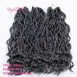 0018 MODA Crochet Goddess Locs Extensiones de cabello Faux Locs Rizado 18 pulgadas Trenzas de ganchillo Ombre Kanekalon Trenzado de cabello Cerraduras bohemias MARLEY