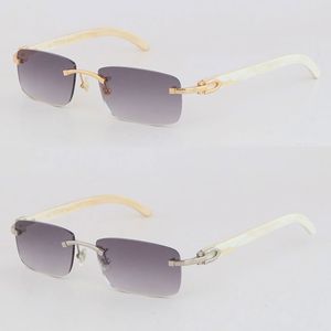 0402 Nouvelle lunettes de soleil de corne naturelle blanc authentique original pour femmes Style de mode Métal Male Mâle Femme Adumbral Man Femme avec algèbre Global Windy June