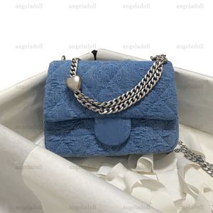 10A Miroir Qualité Designer Mini Square Flap Sac Femmes Denim Matelassé Bourse Argent Coeur Boule De Luxe En Cuir D'agneau Intérieur Sac À Main Bandoulière Épaule Chaîne Boîte Chip Sacs