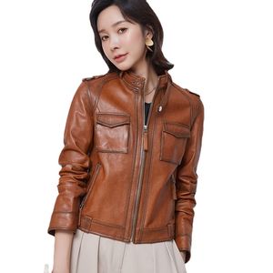 Manteaux en cuir pour femmes, veste de moto de Style court de printemps et d'automne, Style rétro, nouvelle peau de mouton Odeon personnalisée 0C453M52
