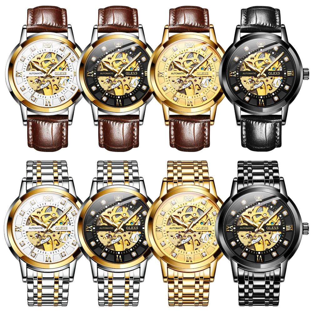 Koop Olevs Mannen Staal / Lederen Strap Hollow Dial Analoog Horloge  Originele Mechanische Beweging Lichtgevende Waterdichte Diamant Business  Horloges Goedkoop | Snelle Levering En Kwaliteit | Nl.Dhgate