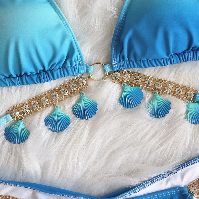 Sexy Shell Diamond Bikini Halter Push Up Ropa De Baño Mujer Traje De