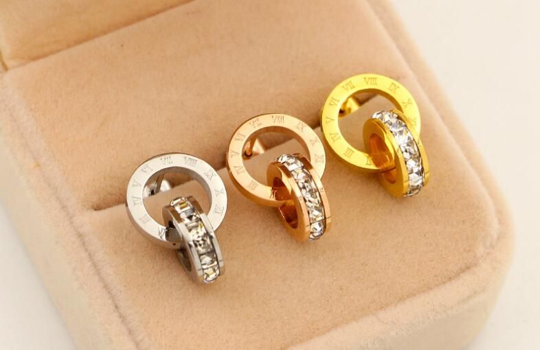 new korean super flash small diamond roman numerals double ring earrings fashion ms. titanium steel wild earrings11, Golden;silver
new korean super flash small diamond roman numerals double ring earrings fashion ms. titanium steel wild earrings11, Golden;silver