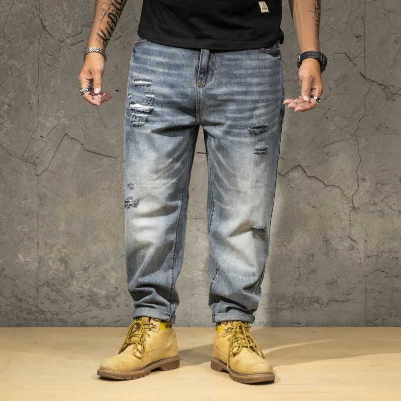 large size pants men's holes jeans men's big size nine-minute pants slim toe students korean fashion ripped jeans, Blue
large size pants men's holes jeans men's big size nine-minute pants slim toe students korean fashion ripped jeans, Blue