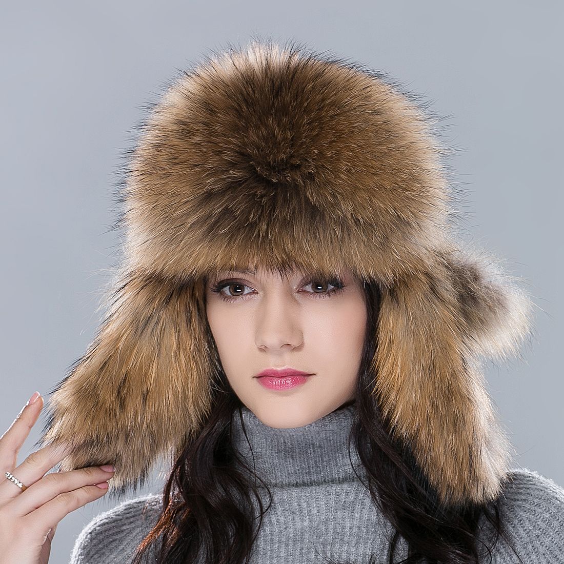 URSFUR Aviator Hat Women's Fur Hat Fluffy Brim & Earflap Womens Real