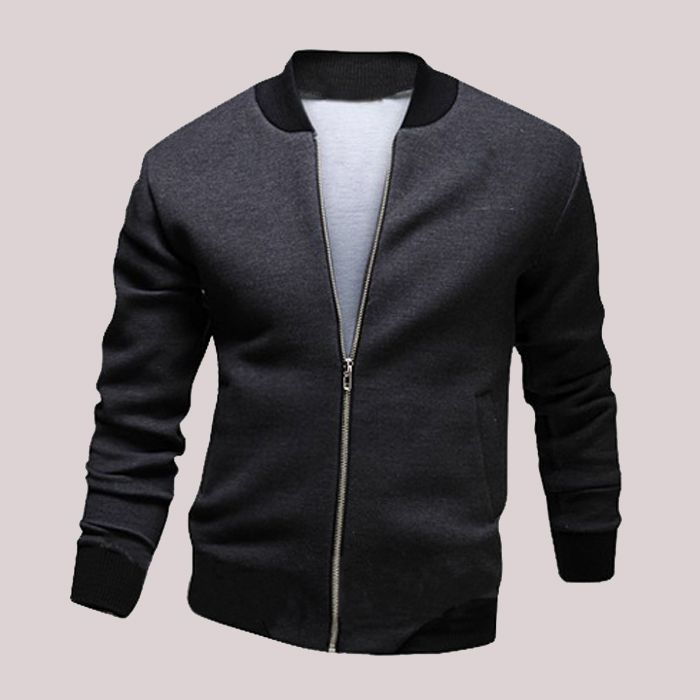 Fashion Mens Black Grey Bomber Jacket Long Sleeve Zip Up Casual Coat