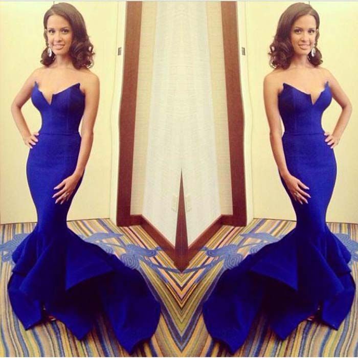 Red Carpet Dress 2015 Royal Blue Long Mermaid Celebrity Evening Dresses
