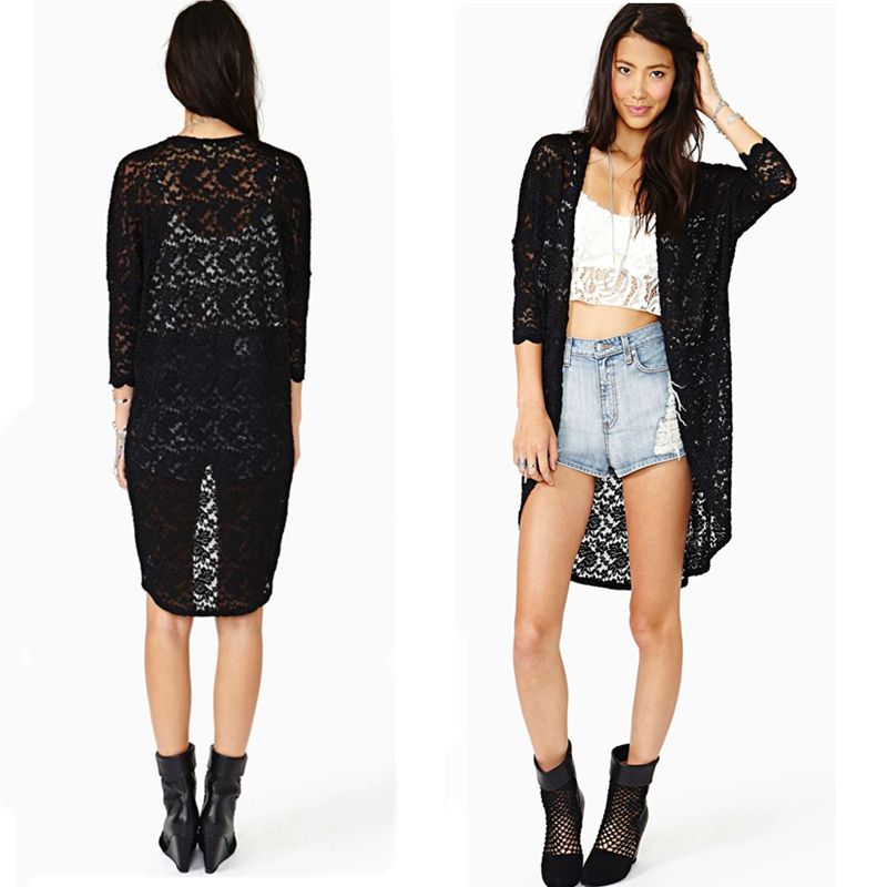 Fashion Women Floral Lace Cardigan Half Sleeve Long Cape Hollow Fashion Women Floral Lace Cardigan Half Sleeve Long Cape Hollow Out Open Front Batwing Sleeves Tops G0359 - Fashion Women Floral Lace Cardigan Half Sleeve Long Cape Hollow