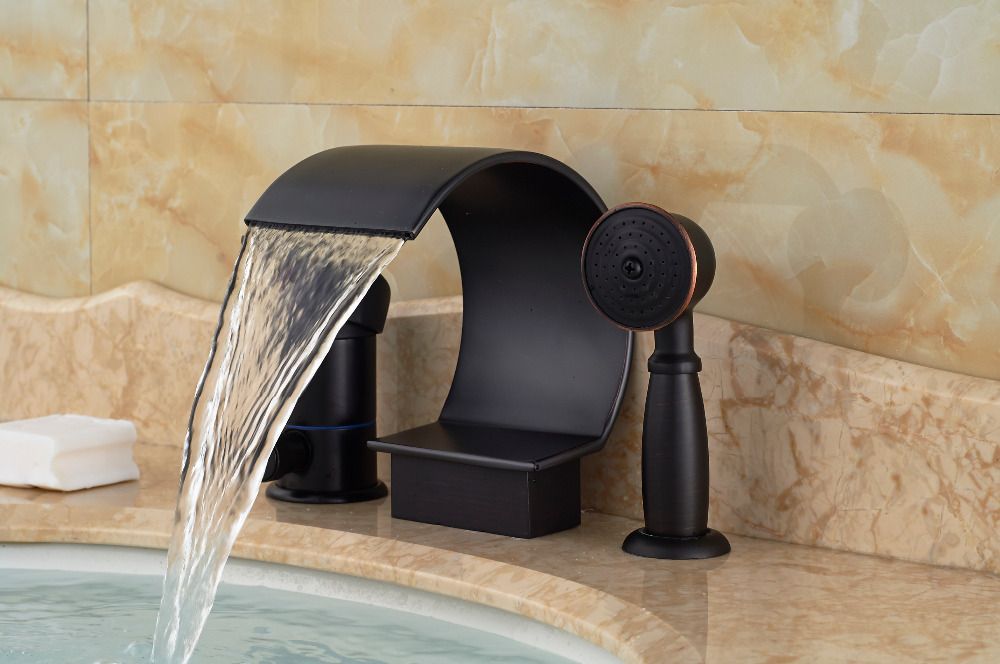 2017 Luxury Oil Rubbed Bronze Waterfall Spout Bathroom Tub Faucet Mixer