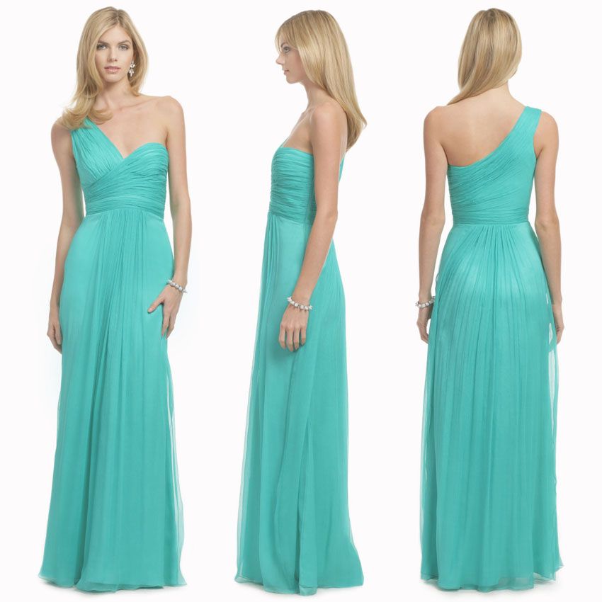 Cheap Long Turquoise Chiffon Beach Bridesmaid Dresses Formal One
