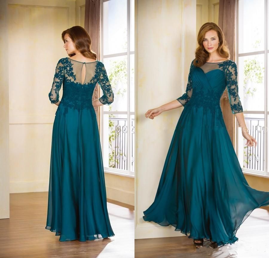 Cheap Mother Of The Bride Plus Size Long Evening With Half Sleeves Formal Dresses Teal Blue 