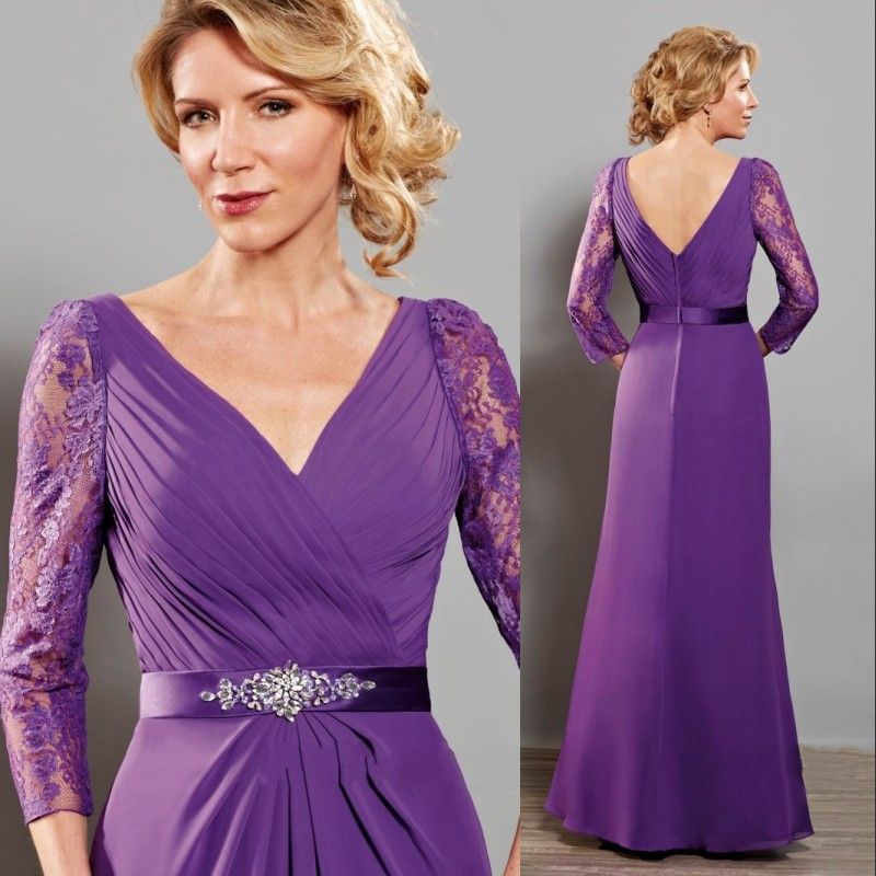 Classic Chiffon 3/4 Long Sleeve Mother Of The Bride Dress Mermaid Lace