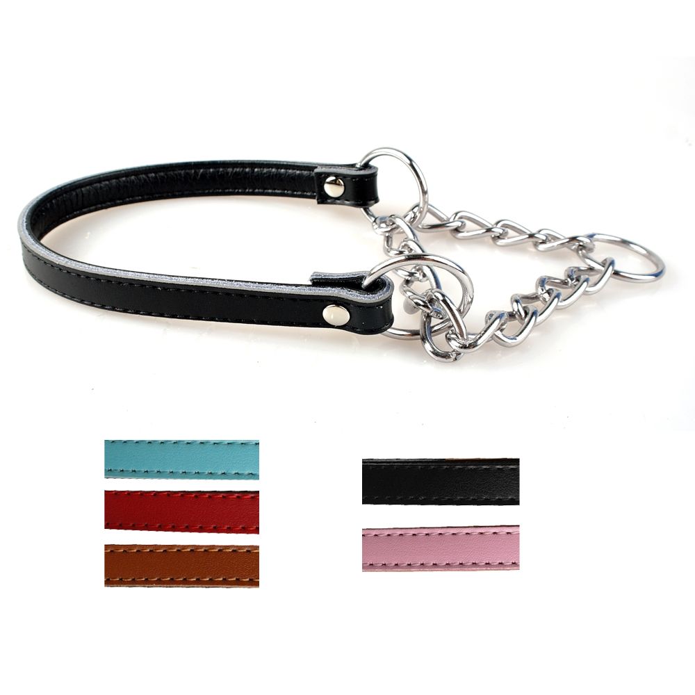 2017 Half Choke Chain Leather Dog Training Collar Avaliable 3 Sizes For Small Merdium Pet From