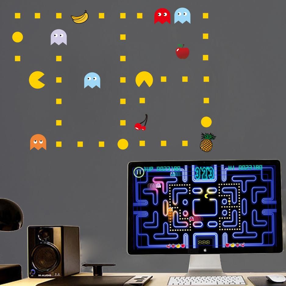 Pacman Wall Stickers Pac Man Decorative Wall Decals Cartoon Wallpaper