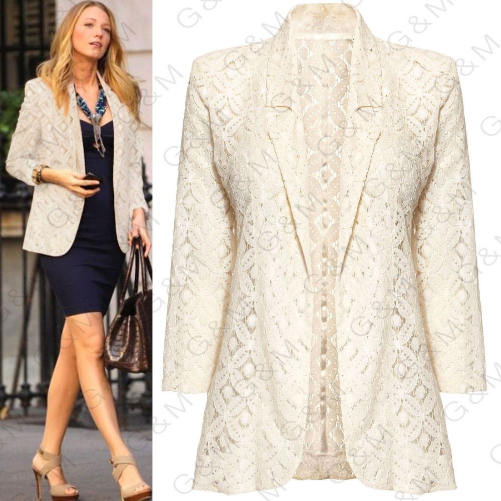2017 2015 European Style Beige Blazer Women Gossip Girl Ladies Blazer