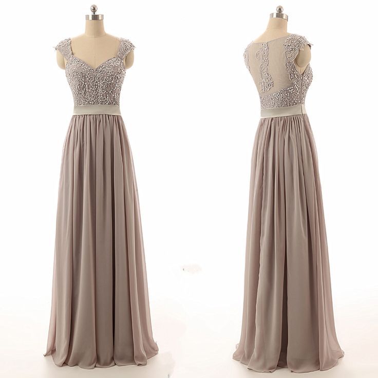 Stunning Beading Long Chiffon Gray Prom Dresses With Rhinestones