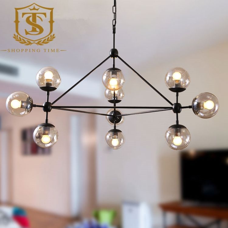 Ikea Style Glass Ball Pendant Lamp Loft Industrial Iron 10 Hanging