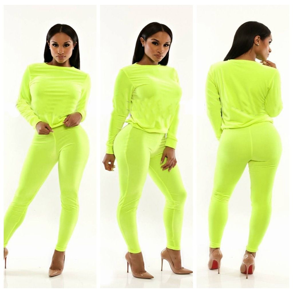 2018 Fluorescent Yellow Bandage Jumpsuit Long Sleeve Set Bodysuit Fashion Hot Sale Women